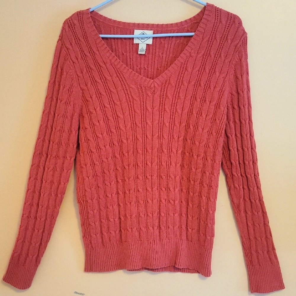 St. John's Bay Pink V-Neck Cable Knit Sweater